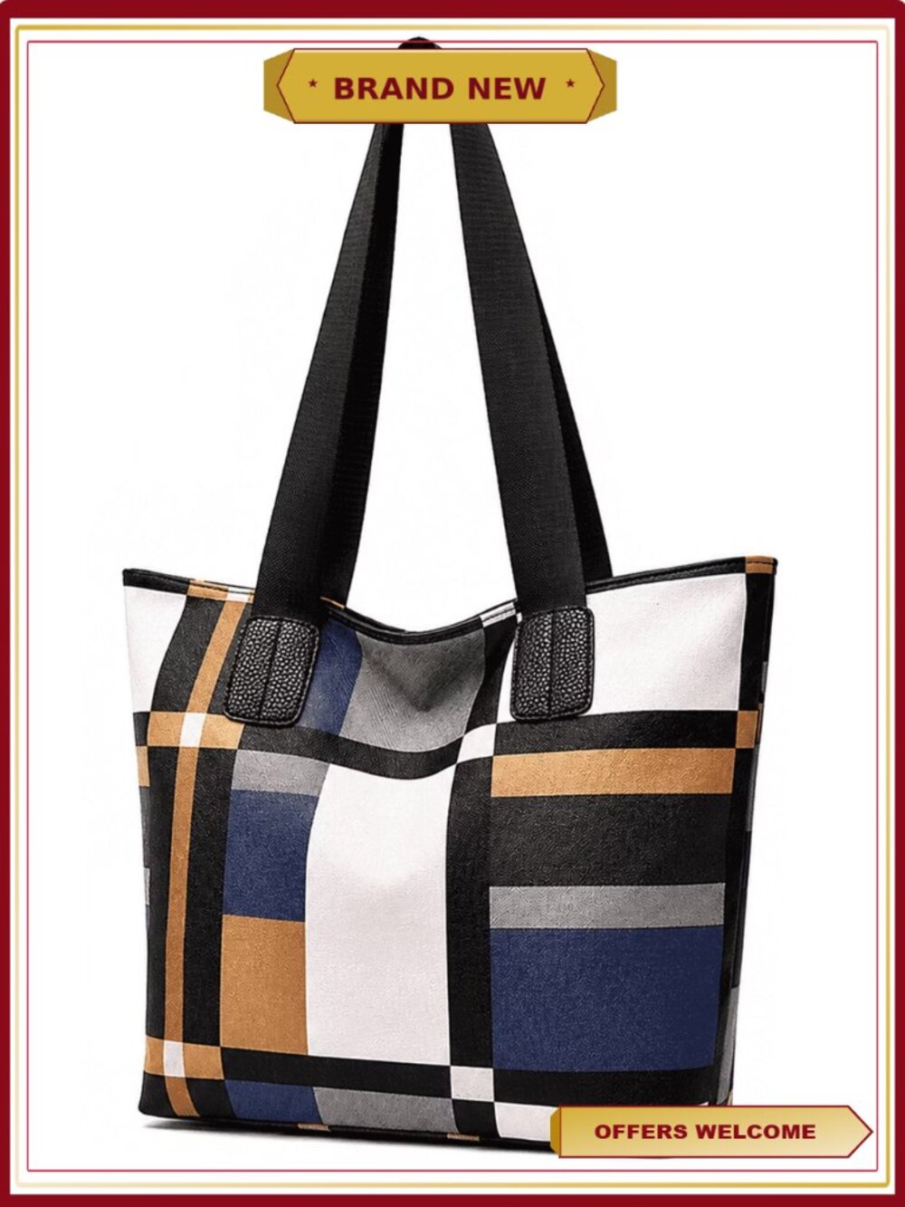 PU Leather Hobo Bag for Women, Large Plaid Shoulder Tote Purse